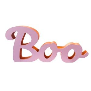 🧡🩷 BOO Pink + Orange Wood Sign Halloween Decor NEW